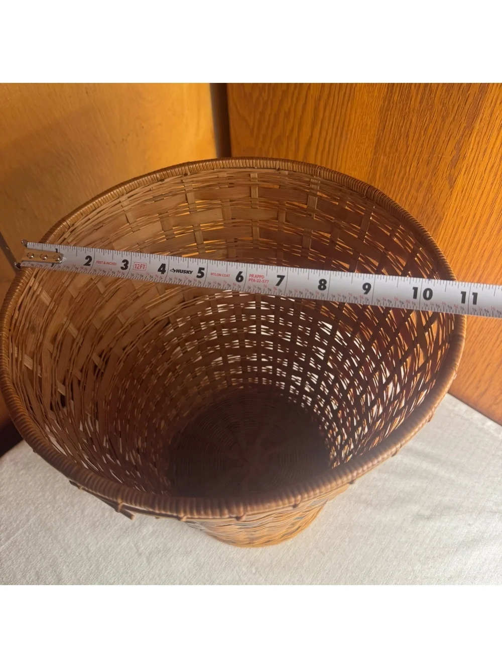 Vintage Japanese Handwoven Bamboo Basket Signed 11” Woven Storage Basket